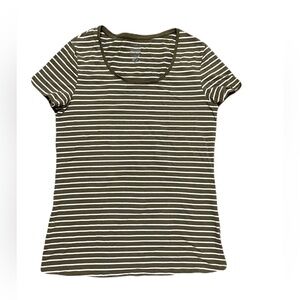 Women’s George olive green and white striped fitted t-shirt - size medium